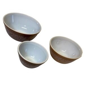 Vintage Pyrex Woodland Brown Floral Nesting Mixing Bowl Set‎ 401 402 403 USA